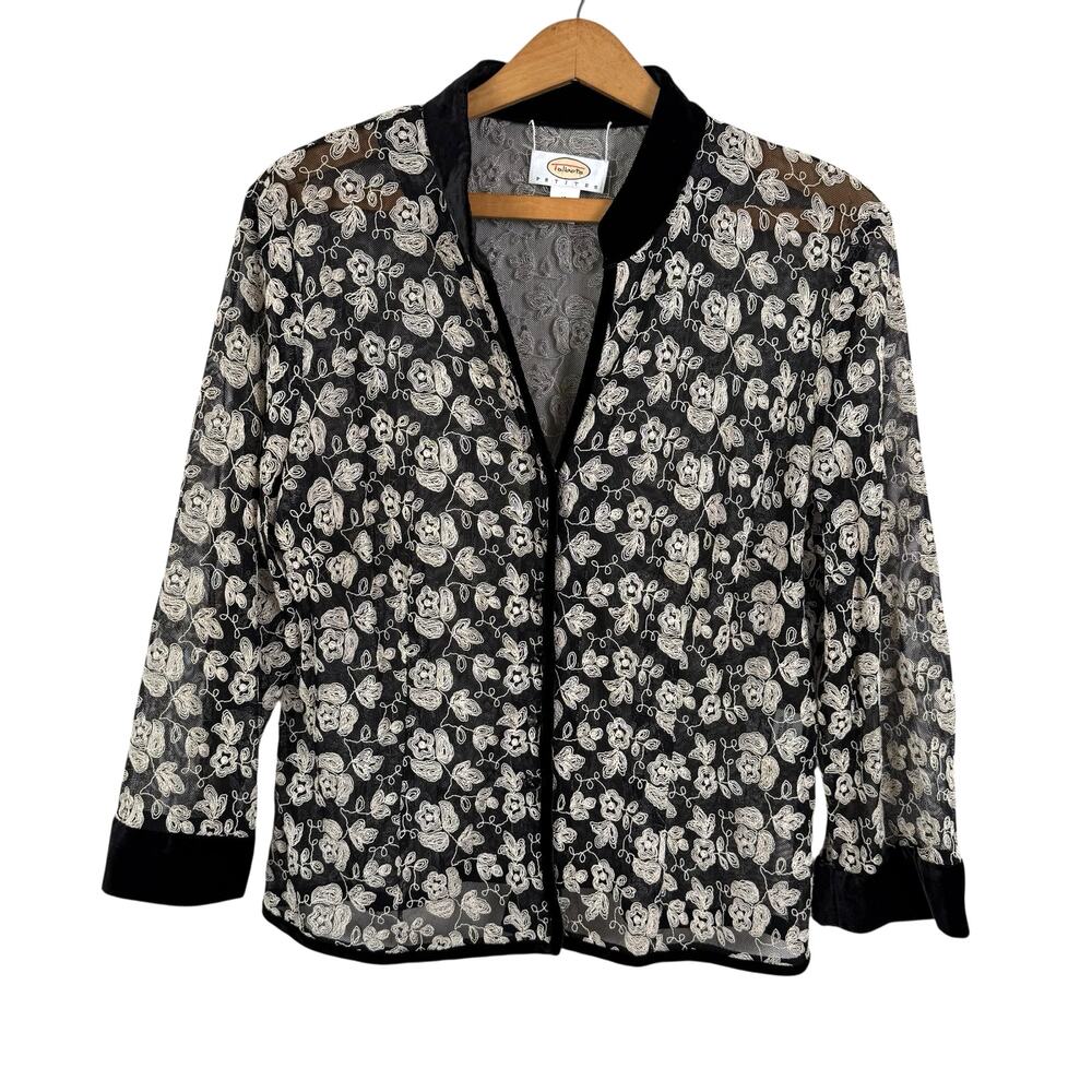 Vintage 90s Talbots Women Embroidered Top Size 12 Sheer Floral Velvet Whimsigoth